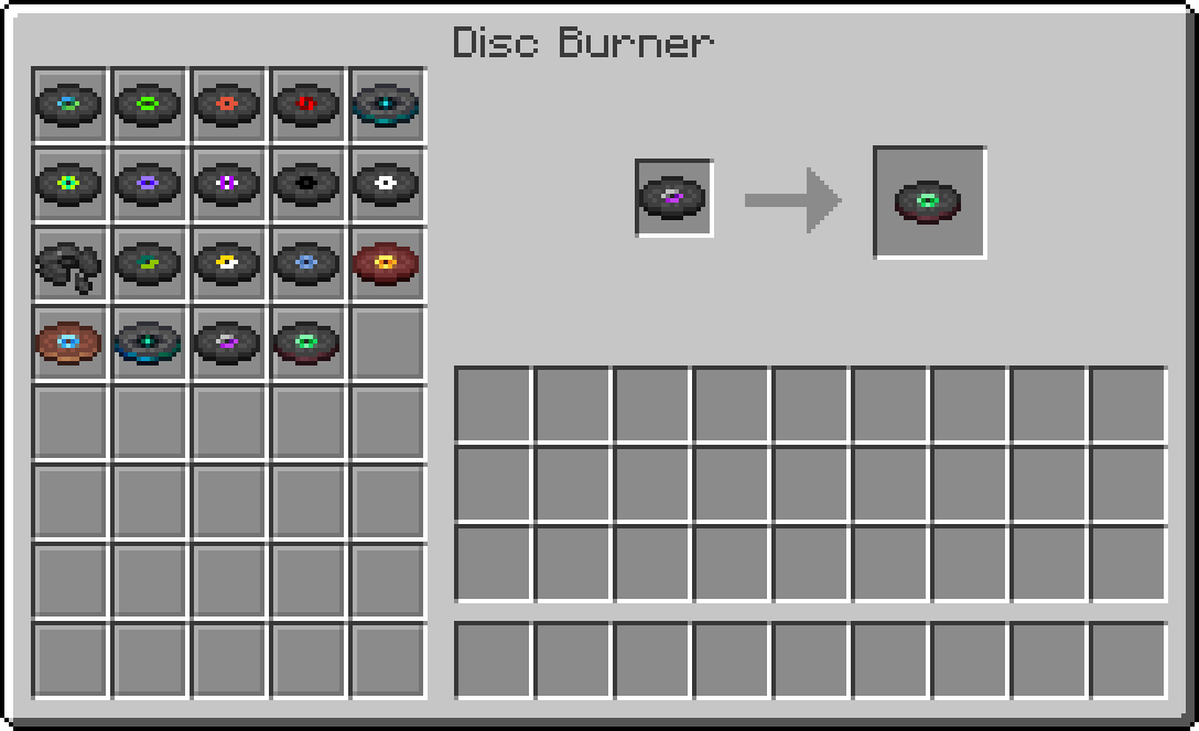 Thumbnail (place any music disc in the input slot and select between the music discs on left to burn a different song onto the disc)