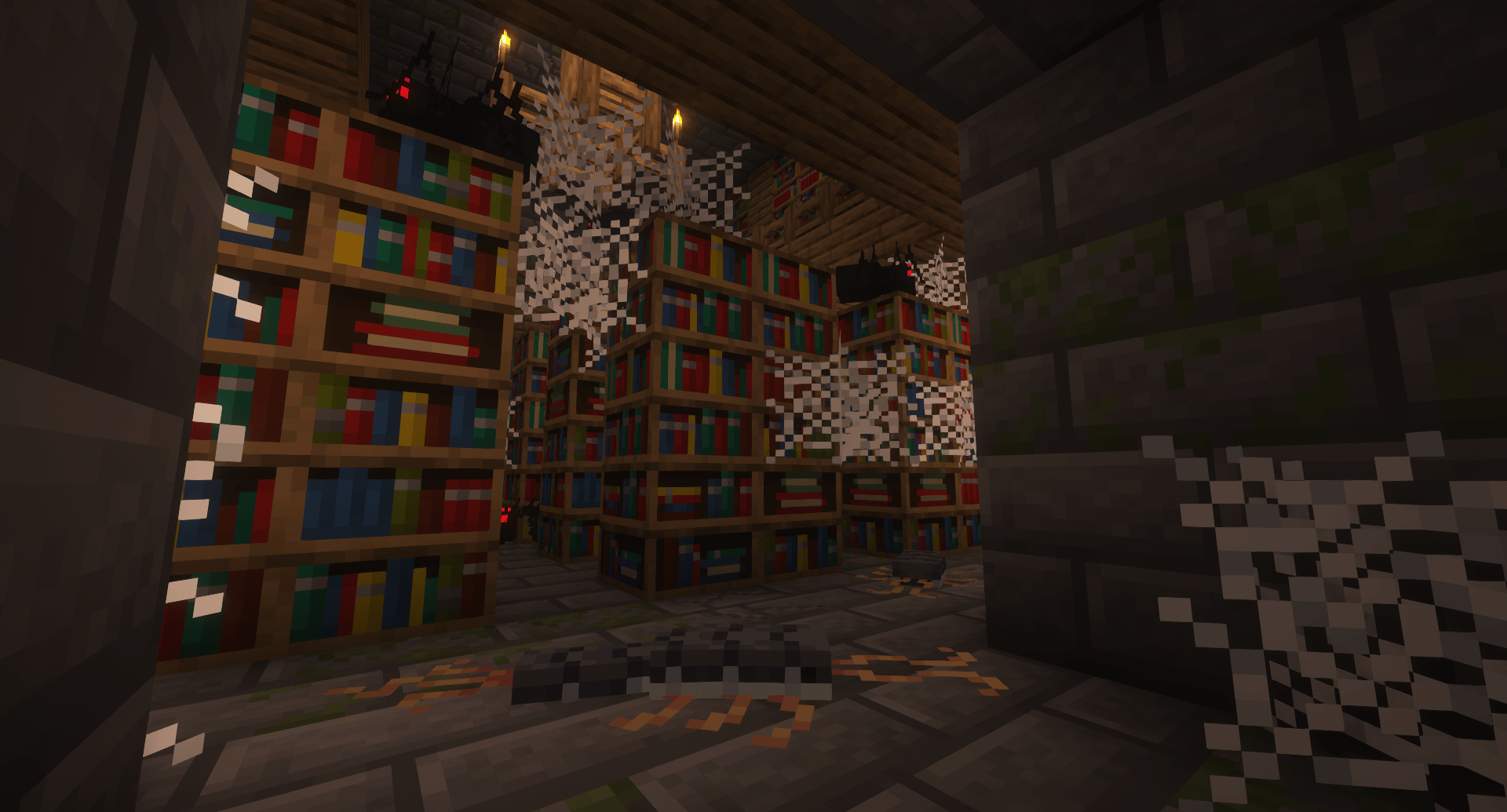 Thumbnail Silverfish in a stronghold library, accompanied by even more cave spiders.