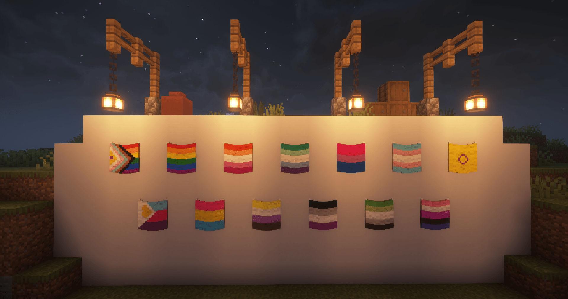 All of the available pride flags displayed as they are in-game