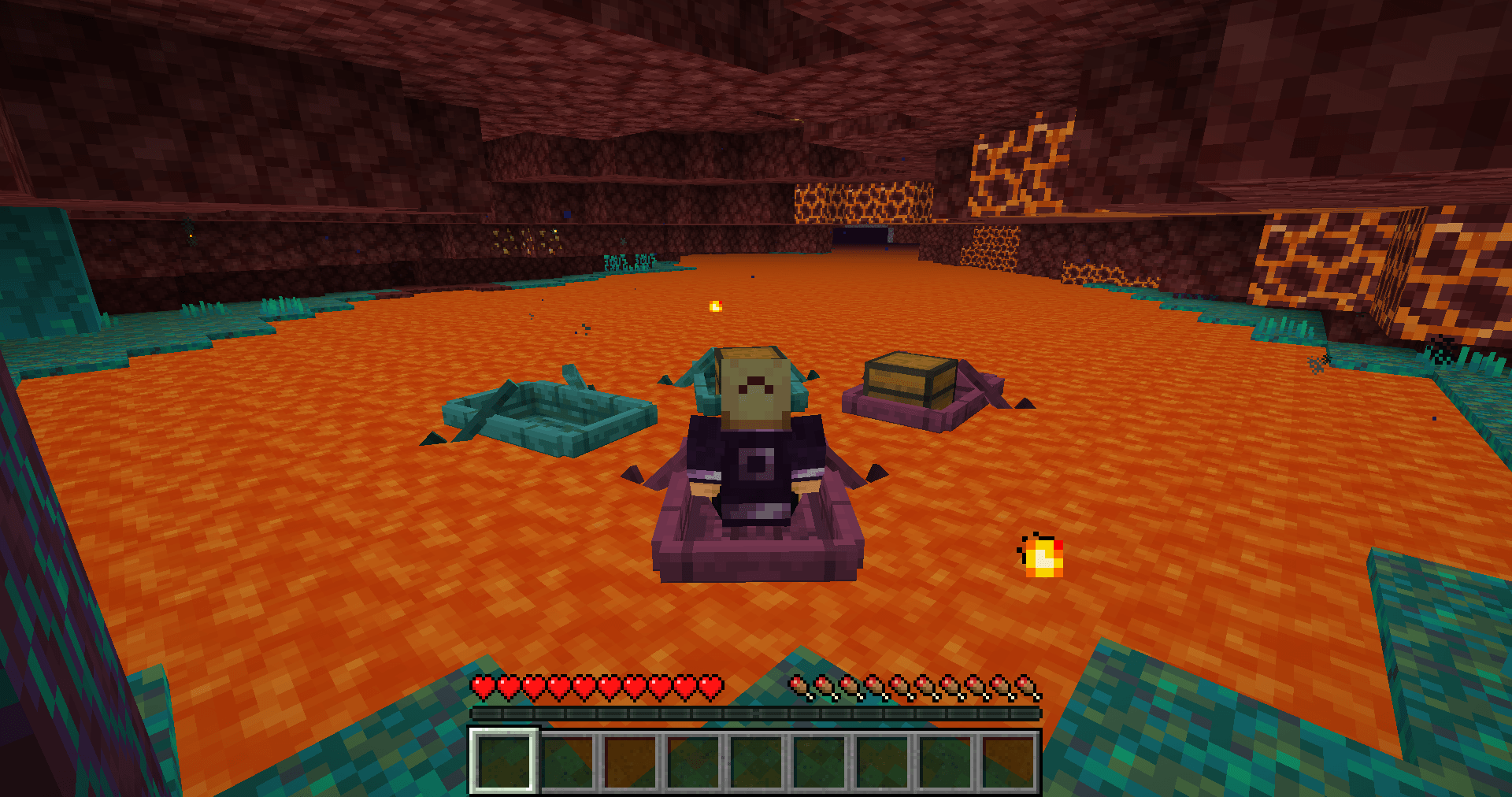 Sitting safely in a boat to sail out onto the Nether's lava oceans.