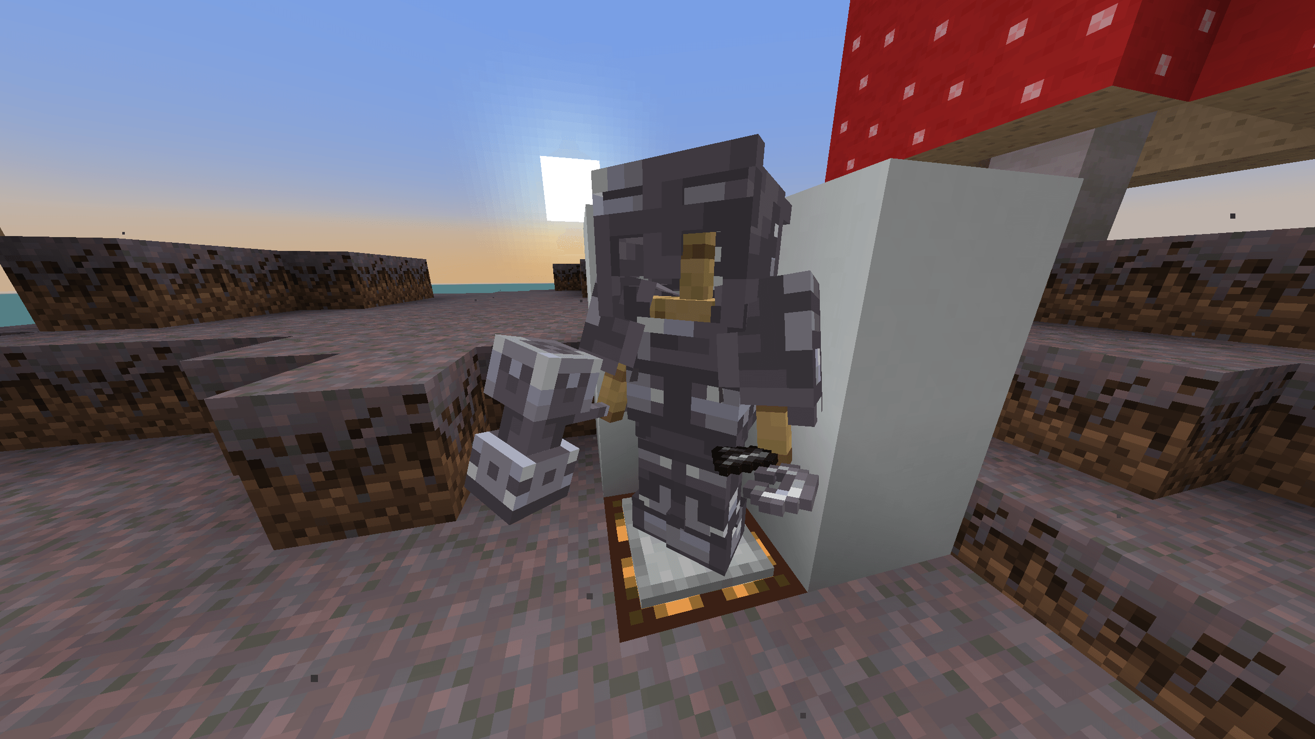 Thumbnail Full suit of Steel Armor holding a Steel Hammer as well as a Flint & Steel