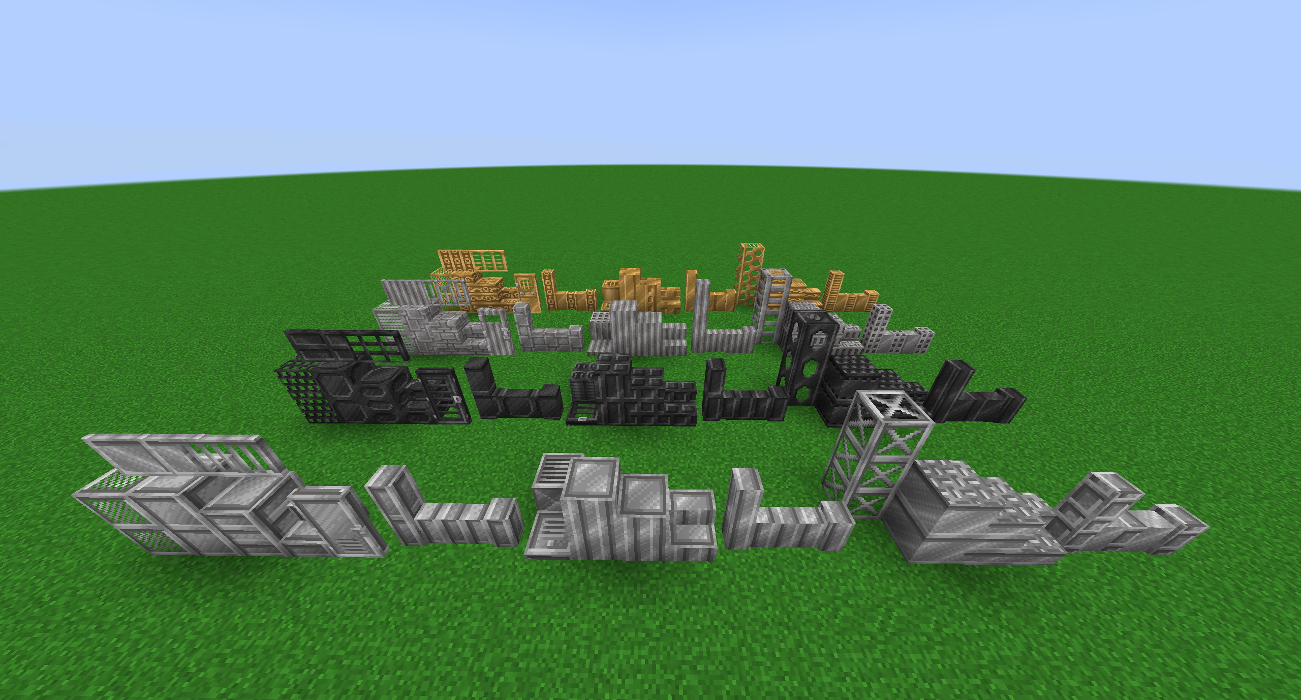 Thumbnail All metal blocks (Metal, Deathmetal, Scrapmetal, and Punkmetal). Each set includes normal, plating, and tread variants, as well as a door and trapdoor.