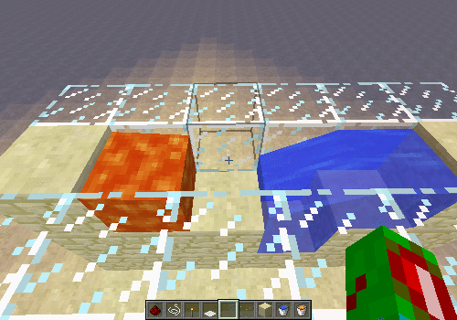 <p>
using lavawater.txt configuration:<br/>
<code>
redstone_wire obsidian<br/>
tripwire obsidian<br/>
torch iron_block<br/>
carpet wool
</code>
</p>