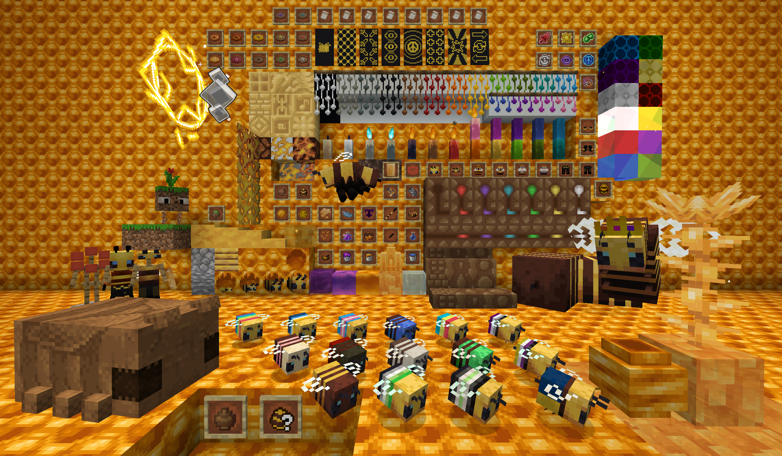 An image that organizes and shows off all of the items and blocks that The Bumblezone has added.