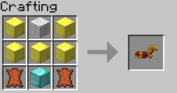 <p>Recipe for Gold Barding. 5 Gold blocks, one Diamond Block, 2 Leather and one wool.</p>