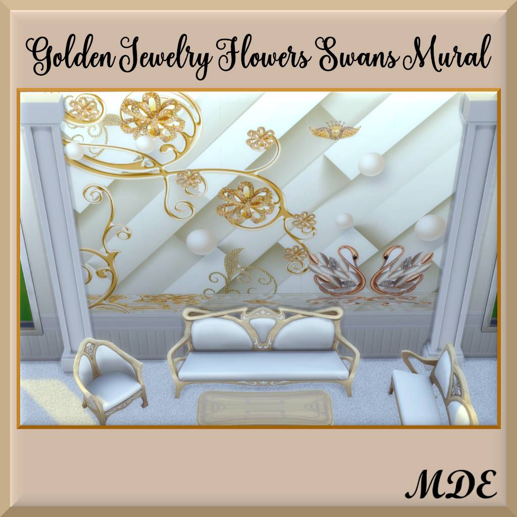 Sims 4 Rocking Swancc Golden Jewelry Flowers Swans Mural - Gallery - The Sims 4 Build / Buy ...
