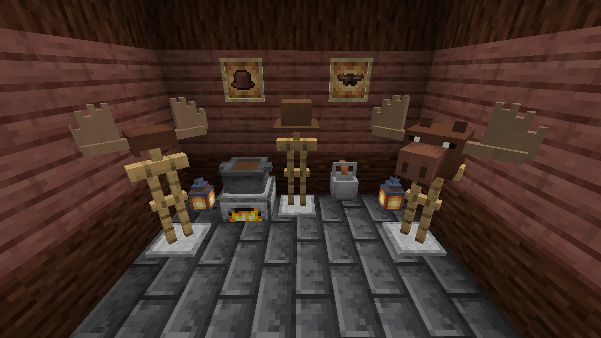 Thumbnail Cooking pot and tree tap used to get most new items. Moose antler helmet gives +3 hearts of health. Beaver pelt hat gives haste when chopping trees. Moose head dropped when a charged creeper blows up a moose.