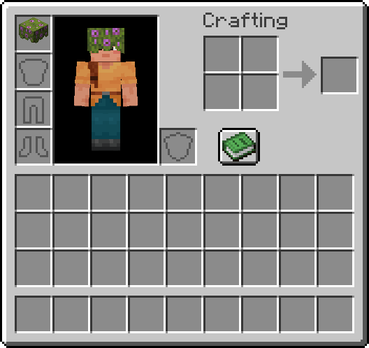 Thumbnail The survival inventory of a player with the Ari default skin, wearing a Diamond Helmet remodeled to look like a Flowering Azalea Sapling