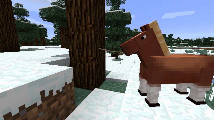<p>Horse attached to a tree</p>