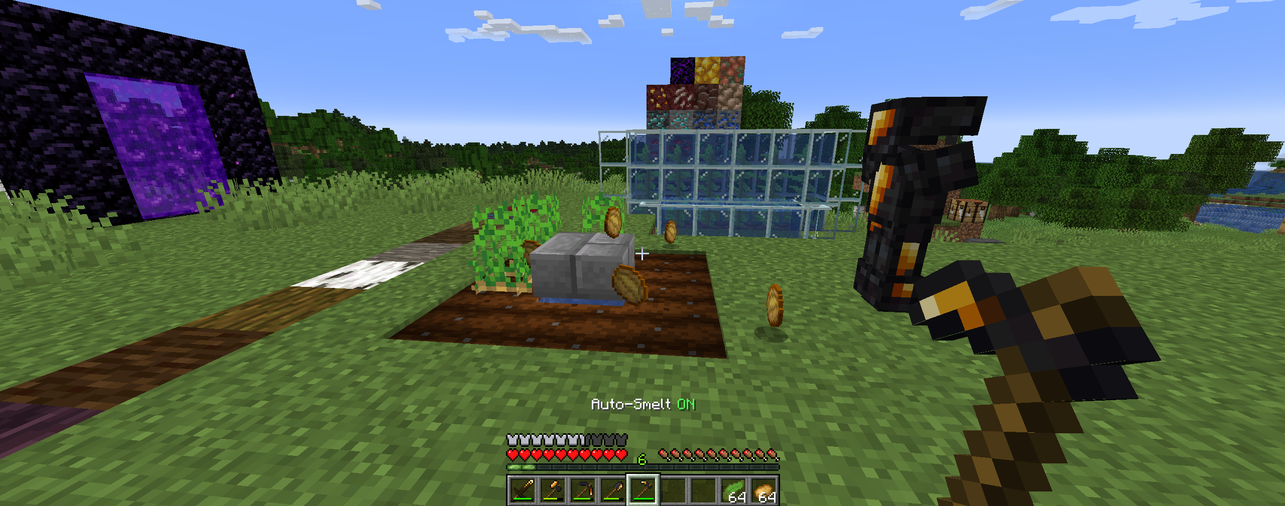 Thumbnail Here you can see, with Auto-Smelt turned On, breaking crops will cook them!