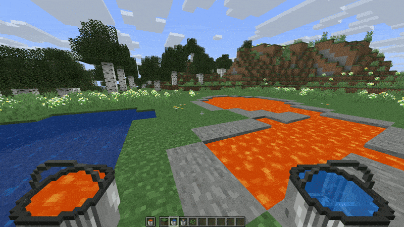 Thumbnail A gif showcasing animated textures for lava bucket and water bucket