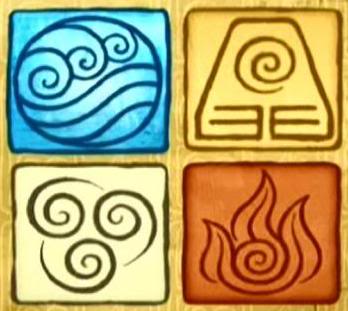 <p>The insignias of the four elements used in the original Avatar: The Last Airbender.</p>