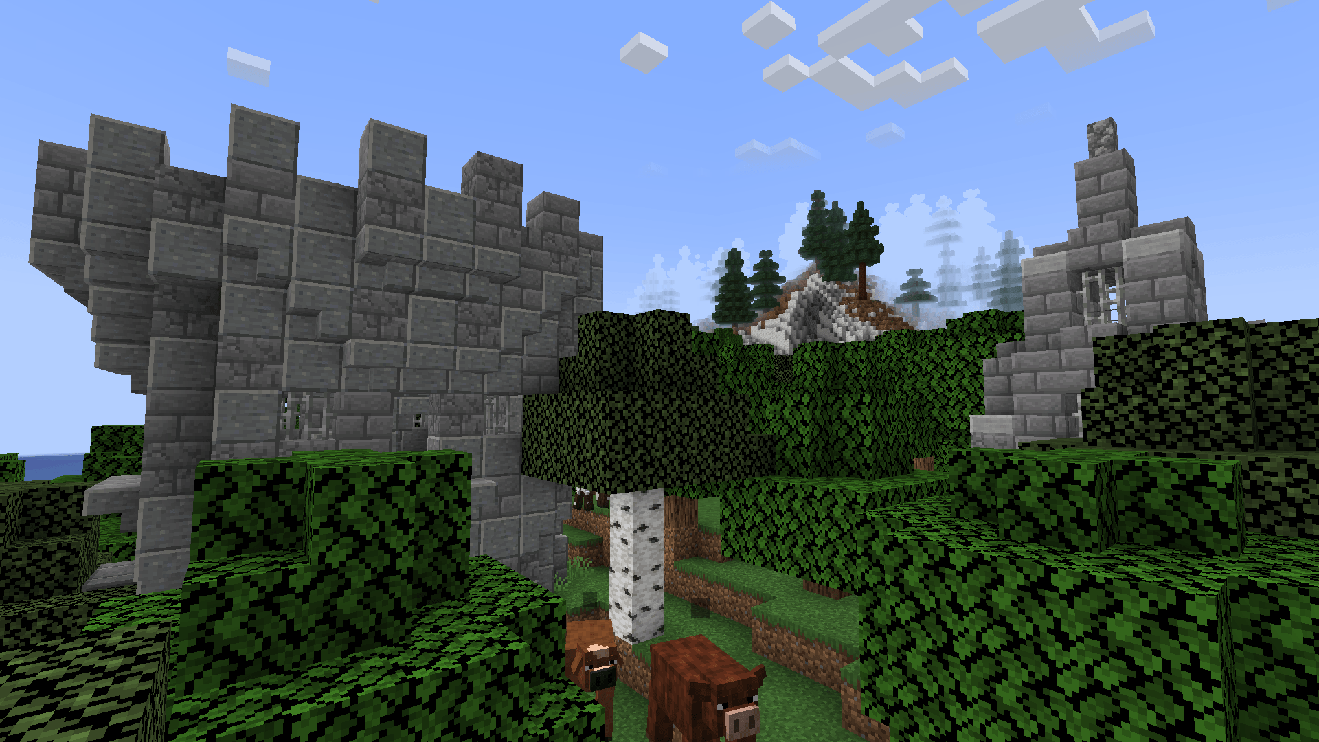 Thumbnail Dungeons Crawl, Additional Structures, Beefier Bovines, in a forest with a terralith biome background.