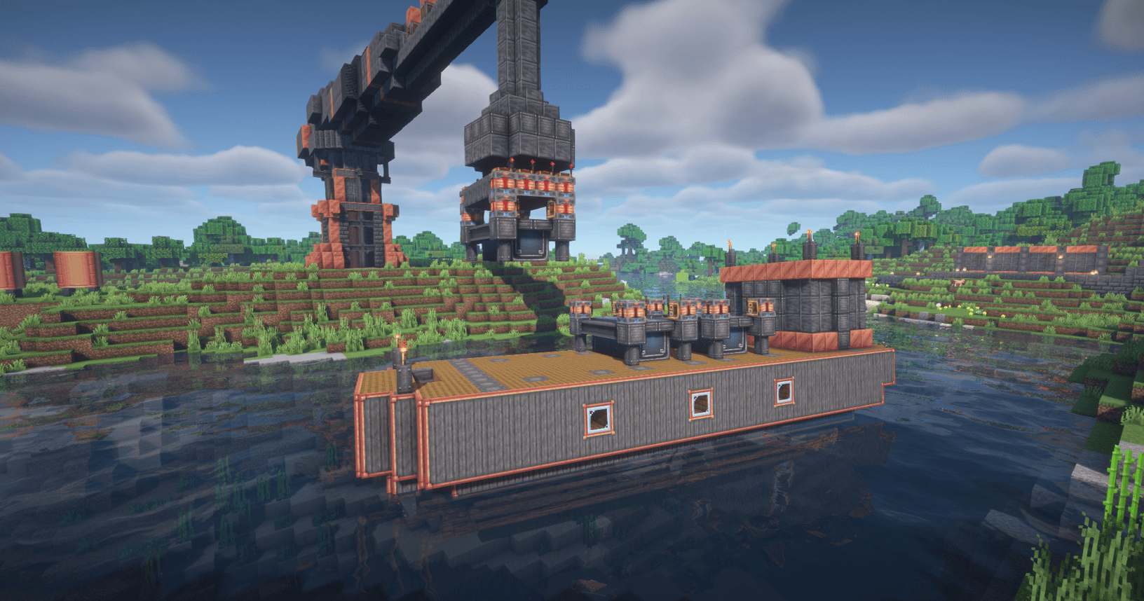 Crane uses redstone magnets to pick up shipping crate