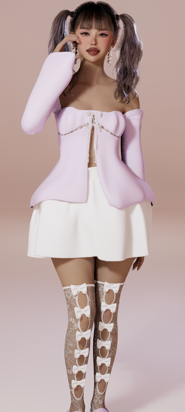 Kawaii Ribbon Set with Stockings| White