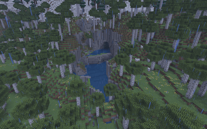 Thumbnail Birch forest got a new look with brighter grass and a make over of the birch trees Here you can also see how aquifer generation has also been raised to fit in mountains more