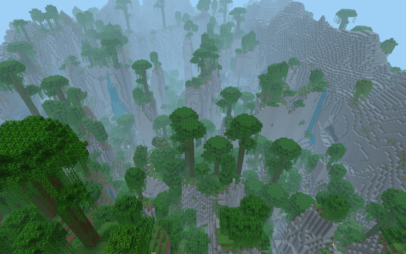 Thumbnail Within the mountains you may stumble into this pillar terrain formations, plenty of biomes can generate in them, here you can see a jungle in one