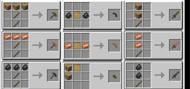Thumbnail The first tier of materials can be made into tools and parts directly in crafting table, no need to throw away your wooden pickaxe or struggle to figure out tinkers