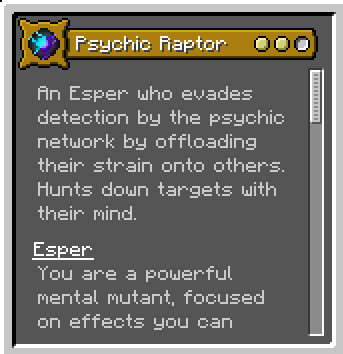Thumbnail An Esper mutant who is constantly hunted by other Espers for assimilation.