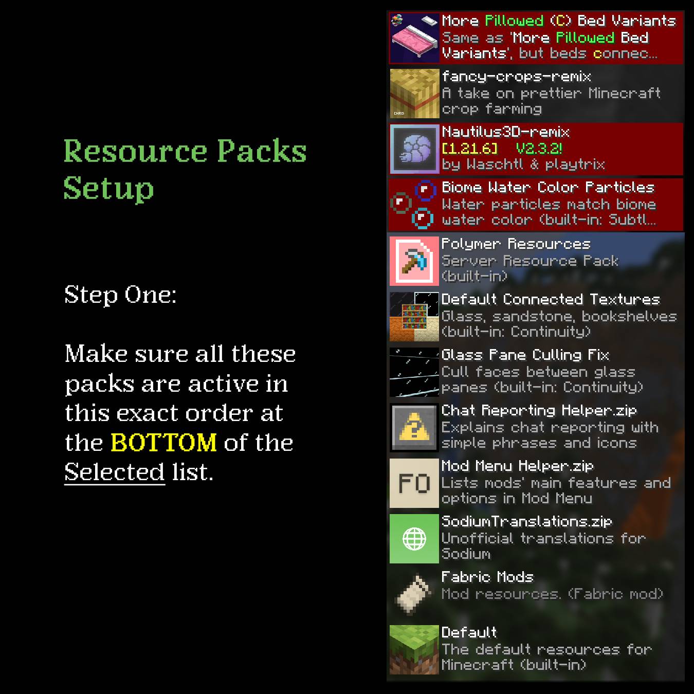 Thumbnail Follow this tutorial to properly activate all the resource packs that comes with this modpack.