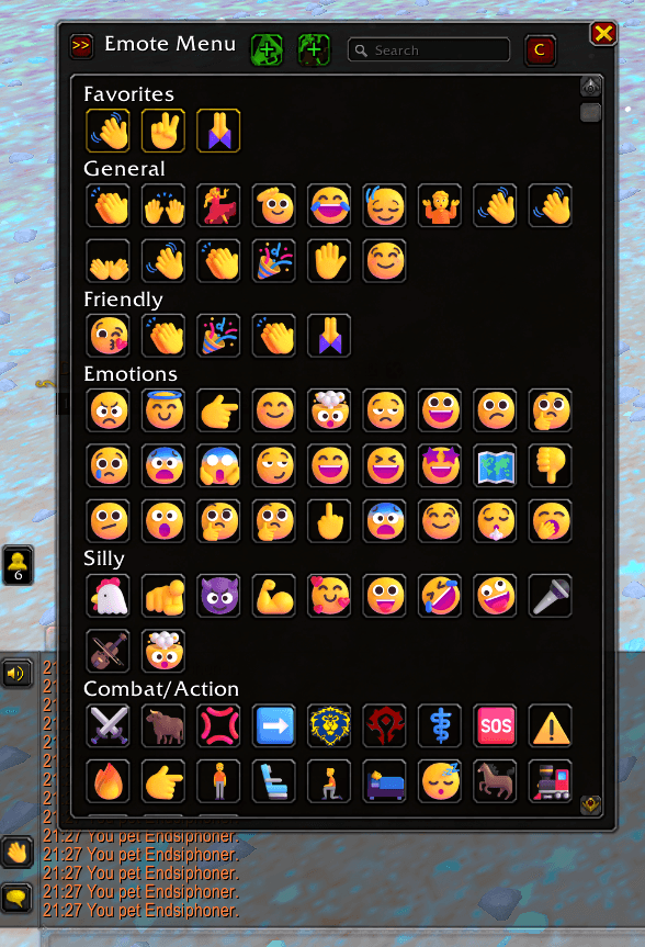 Thumbnail Emote Menu Button attached to chat, showing off emote that has sound or animations filter