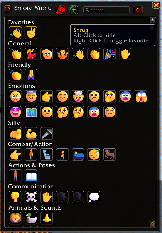 Thumbnail Filtered out emotes with sound, showing tooltip