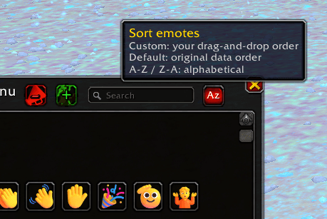 Thumbnail Emote sorting options, custom, default, A-z / Z-a Alphabetical