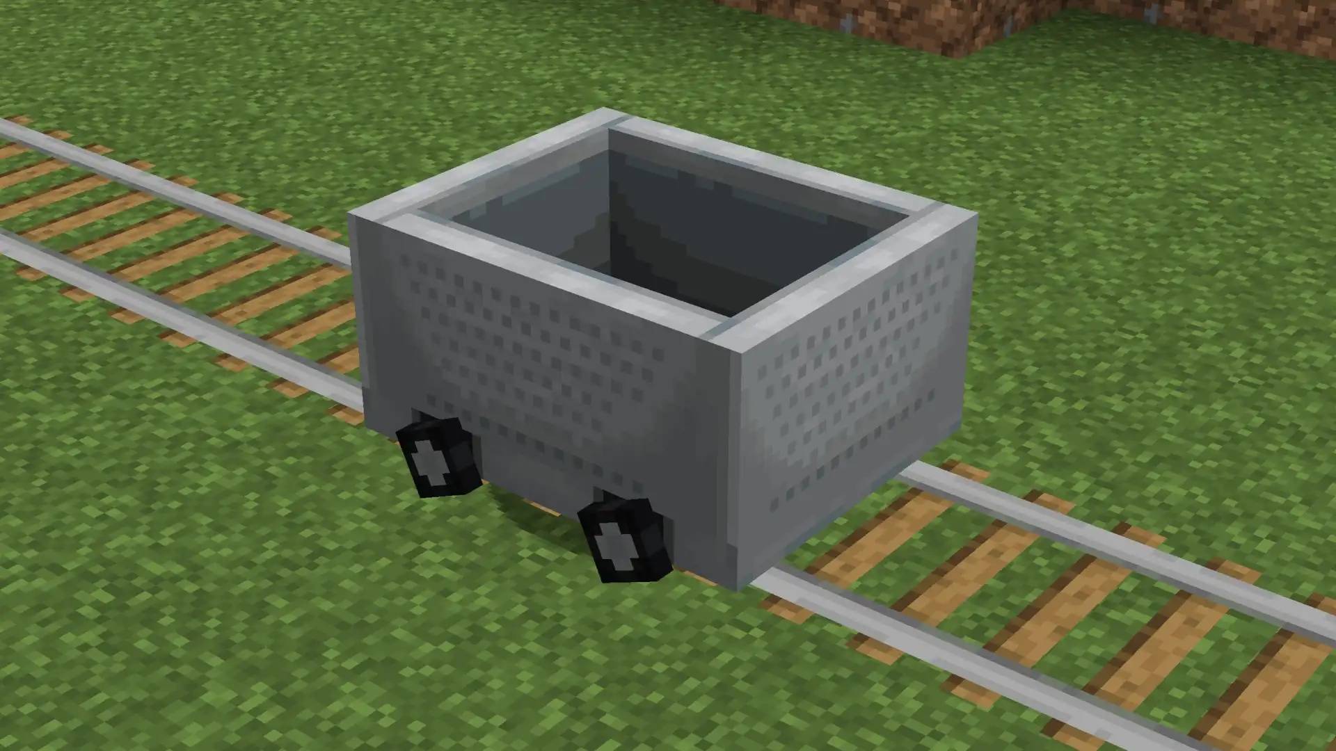 A minecart with wheels, seen from the right side