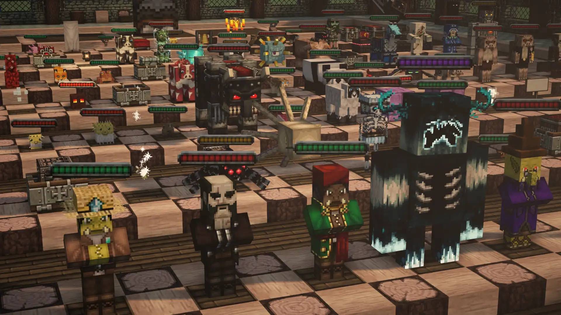 A group of mobs with healthbars