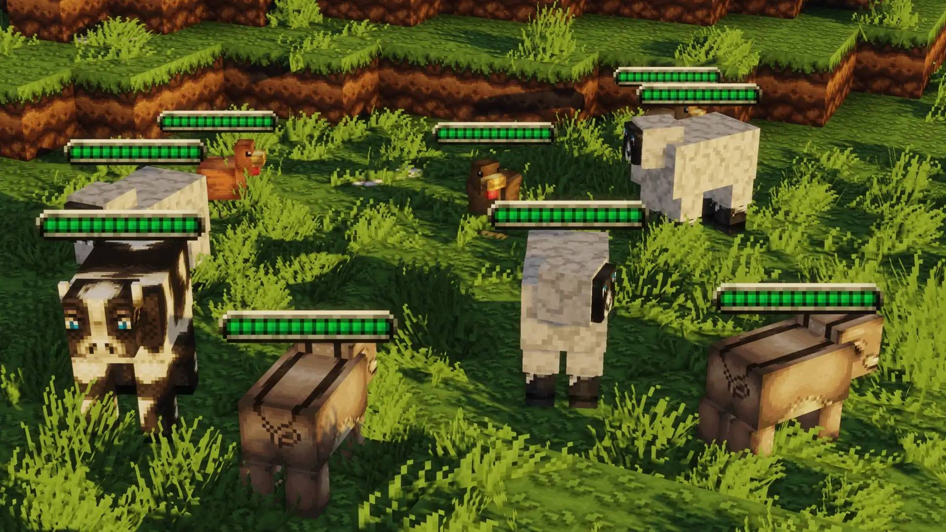 A collection of farm animals in a field