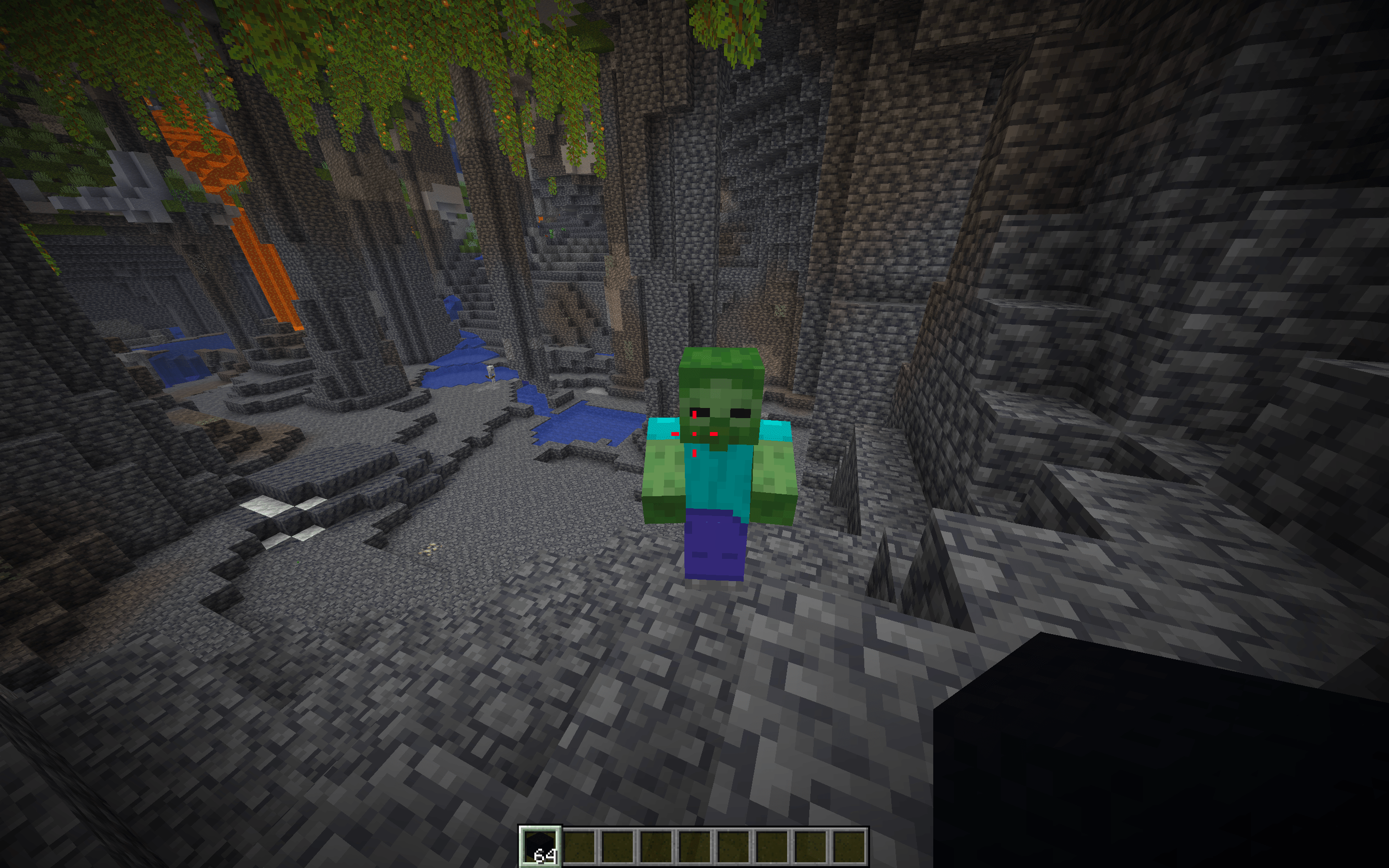 Enemy Target. The crosshair changes colors when looking at an aggressive entity. The color can be changed, and this feature can be disabled.