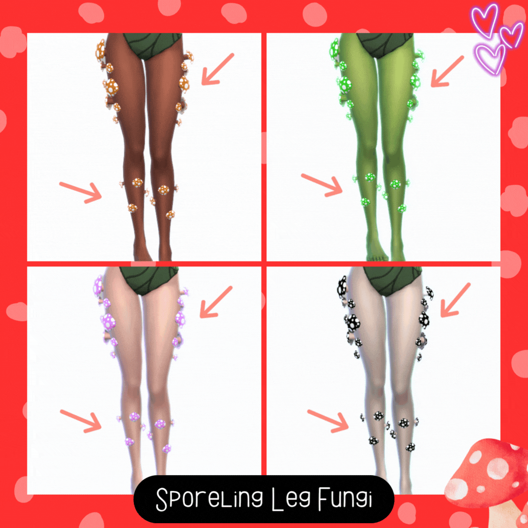 Fantasy mushroom leg sprouts for your ‘Not So Human’ Sims that comes in 27 color swatches!
