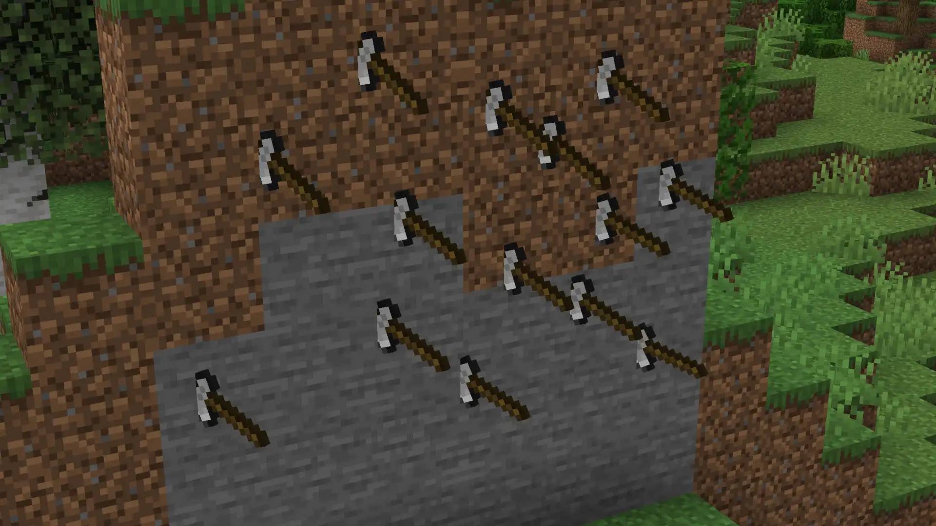 Throwing axes stuck in a wall