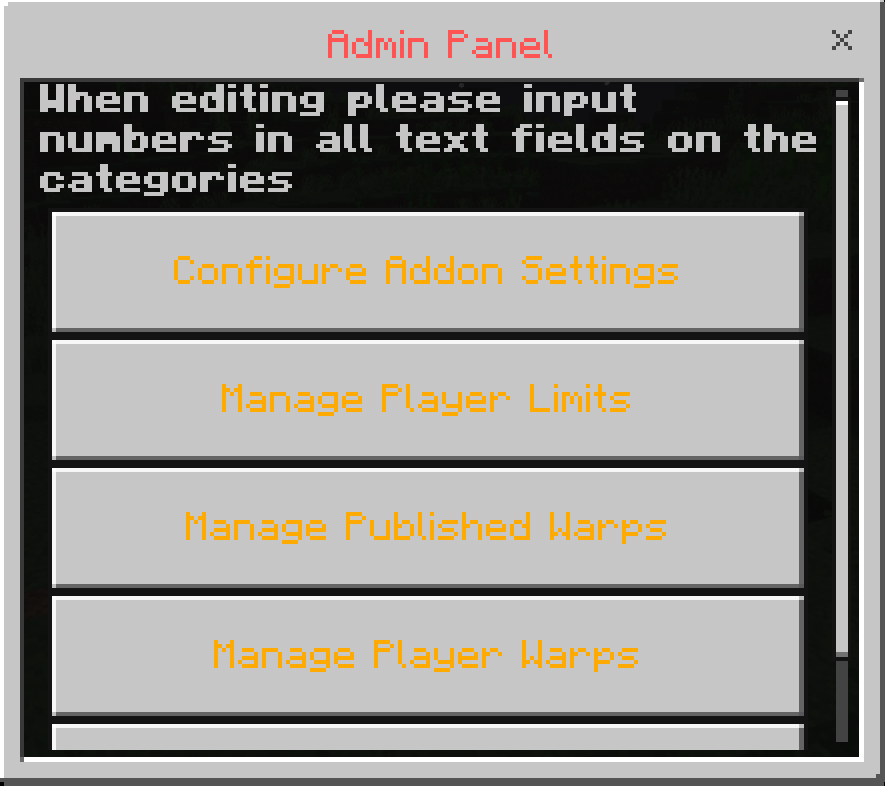 Admin Menu Screenshot