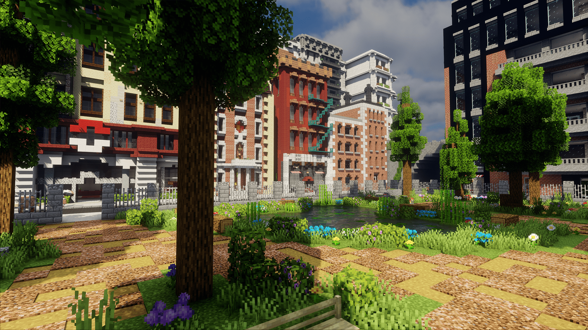 The main road and the Pokémon Center from the biggest city of our server