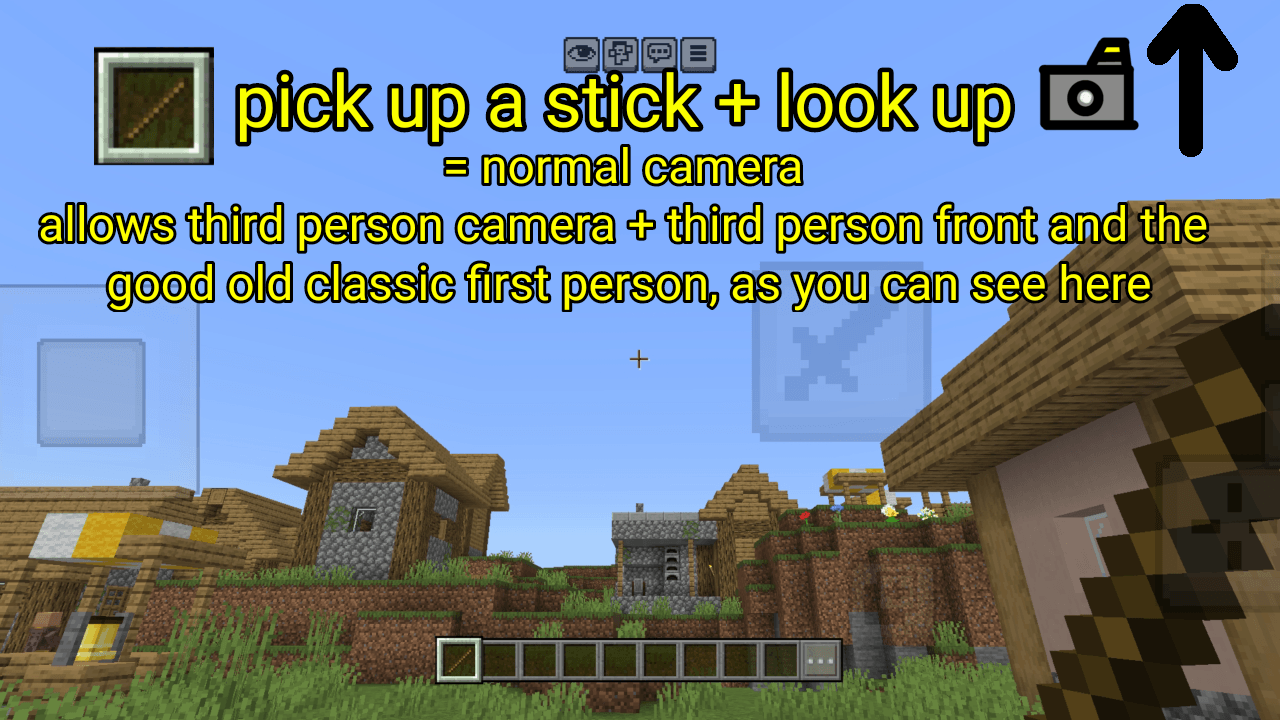 Look up while holding a stick to go back to the normal cam