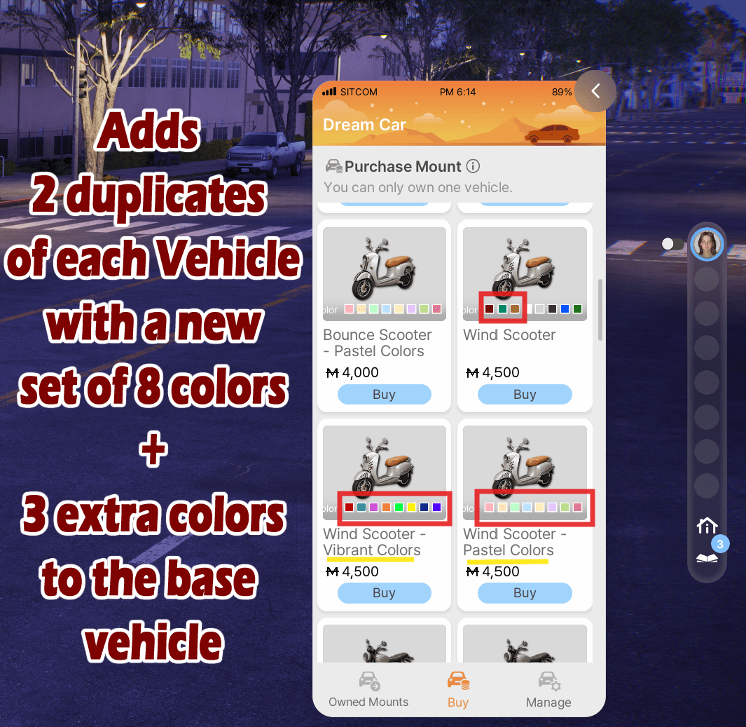 New Colors - 2 duplicates with new colors added of each vehicle