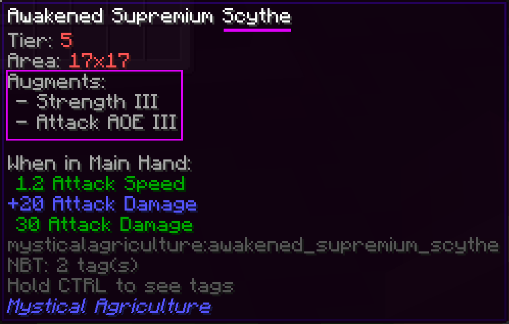 Shows how the Scythe is now compatible with Attack AOE and Strength