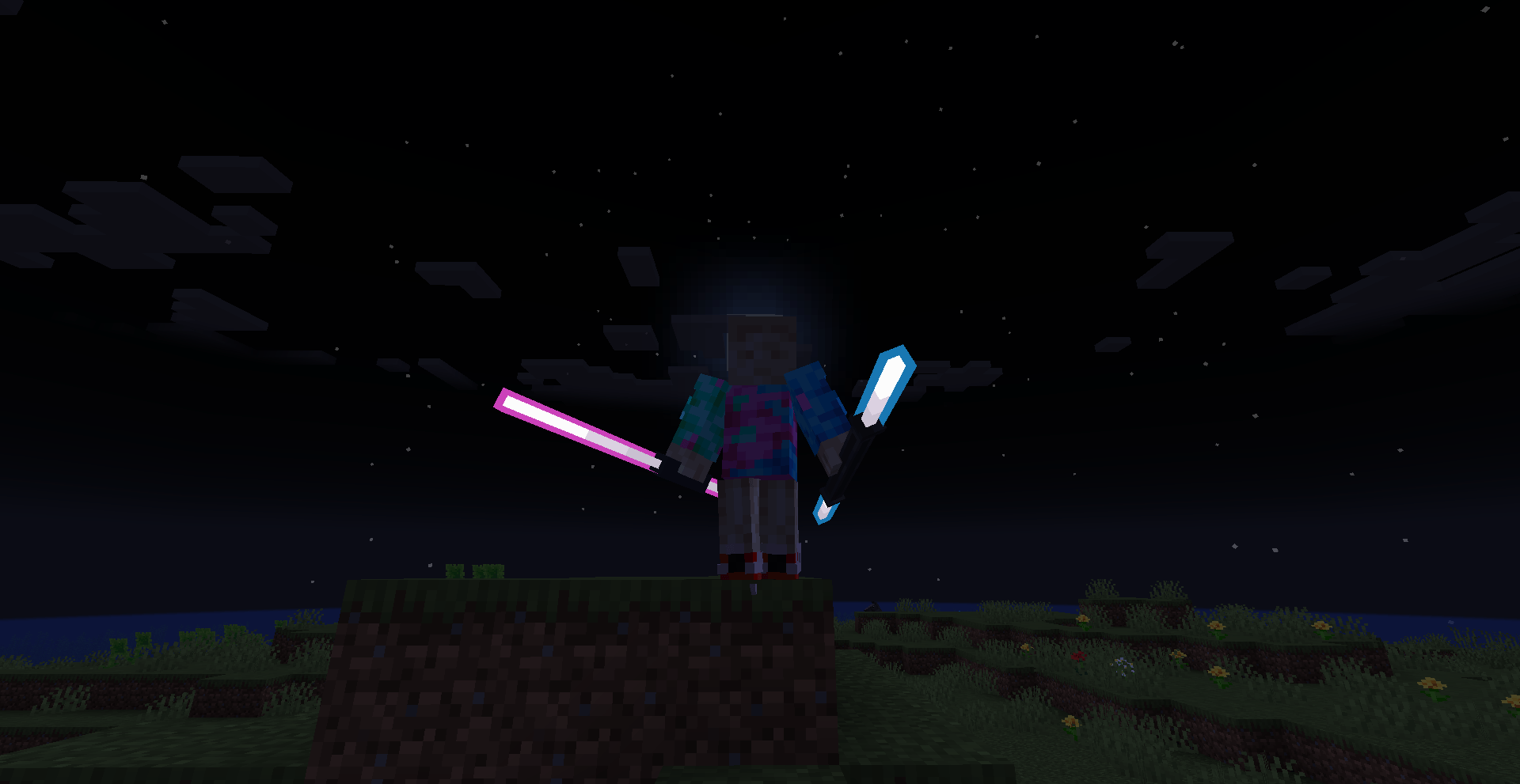 Thumbnail dead_comedian, purple dual bladed saber, blue saber pike(old), makashi stance
