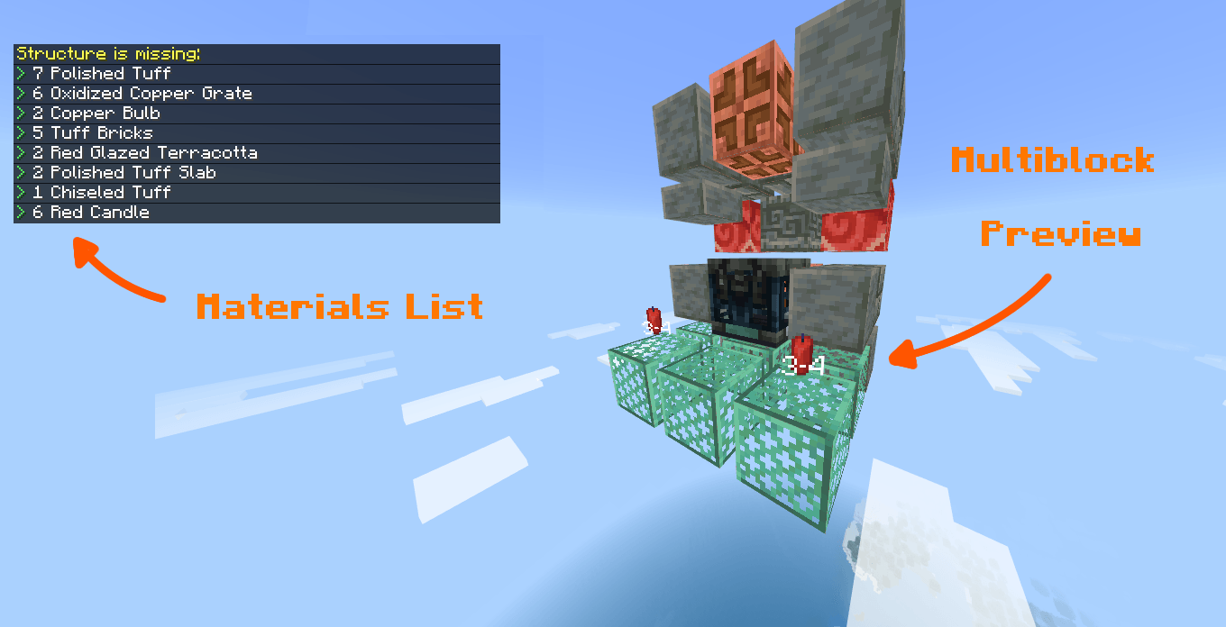 Gives you a material list and a multiblock preview
