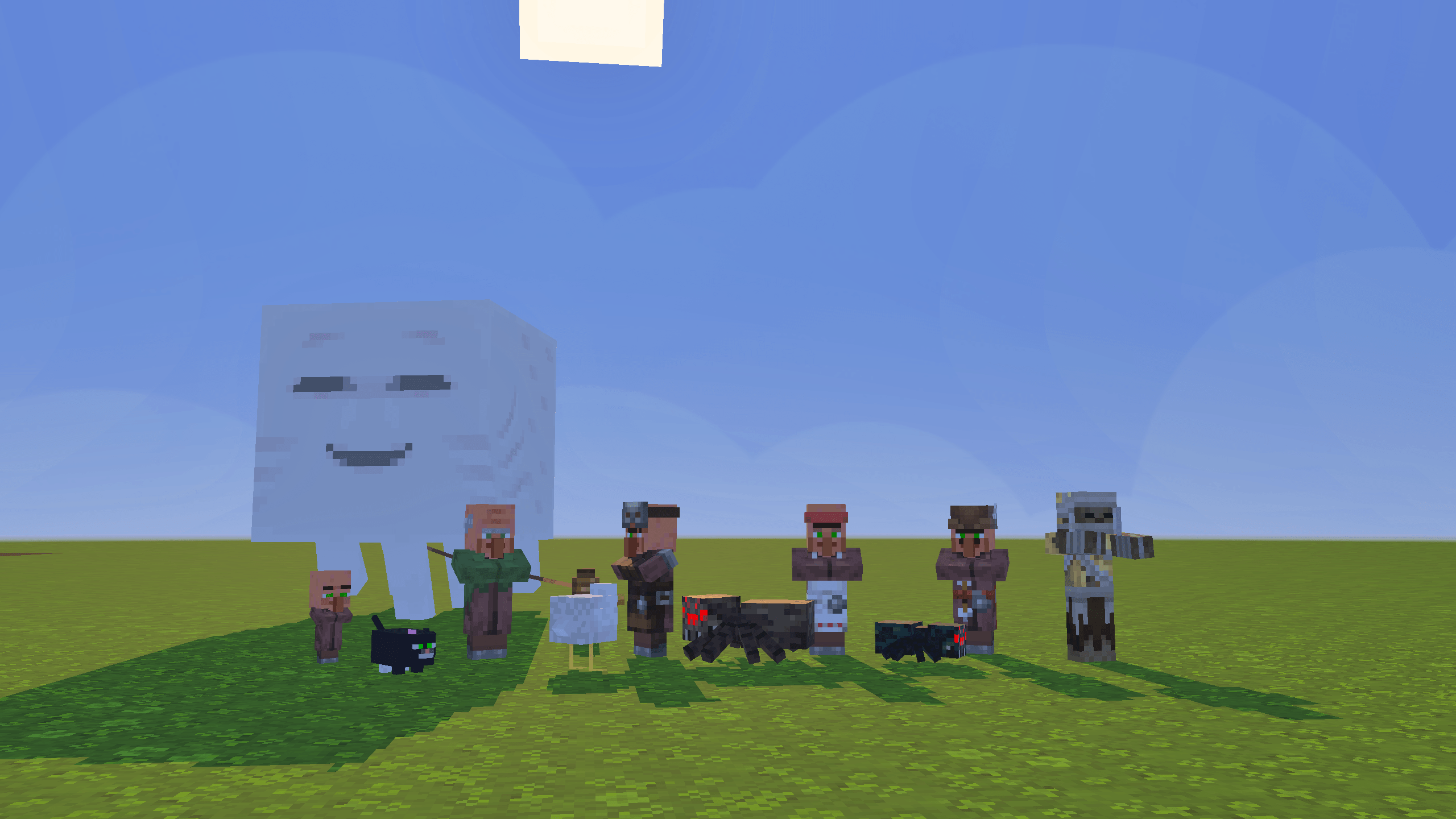 Thumbnail I added different (shorter) villager variants including children. We now have fatter cats and chicken, spiders with shorter legs and retextured husk, skeletons etc. (keeping the vanilla look as much as possible)