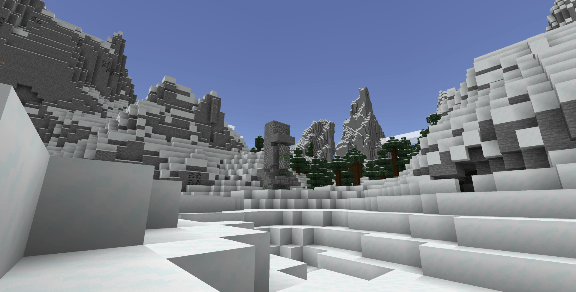 Thumbnail A stone head spawned in a snowy mountain biome.