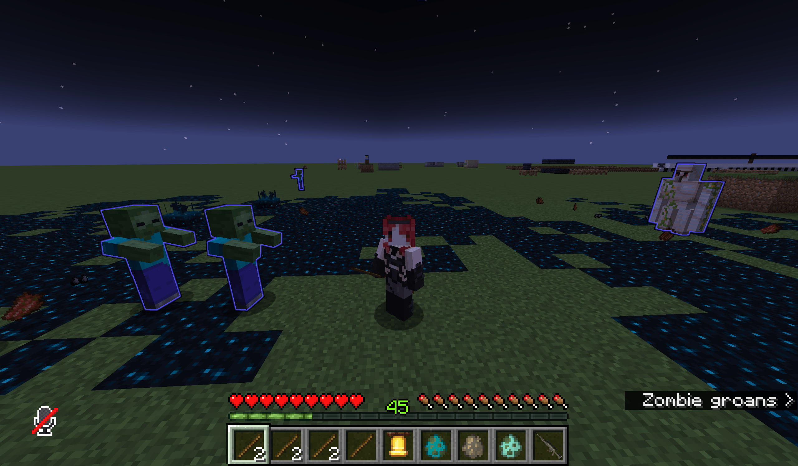 Thumbnail Player, zombies, and an iron golem are on the same team.