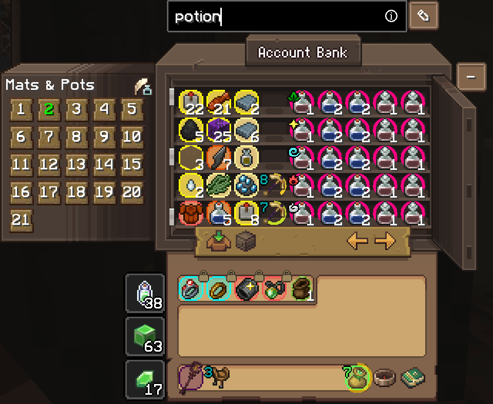 Thumbnail Container Search Highlight, Durability Overlay, Emerald Pouch Fill Arc, Inventory Emerald Count, Custom Item Highlights, Item Lock, Item Text Overlays & Personal Storage Utilities