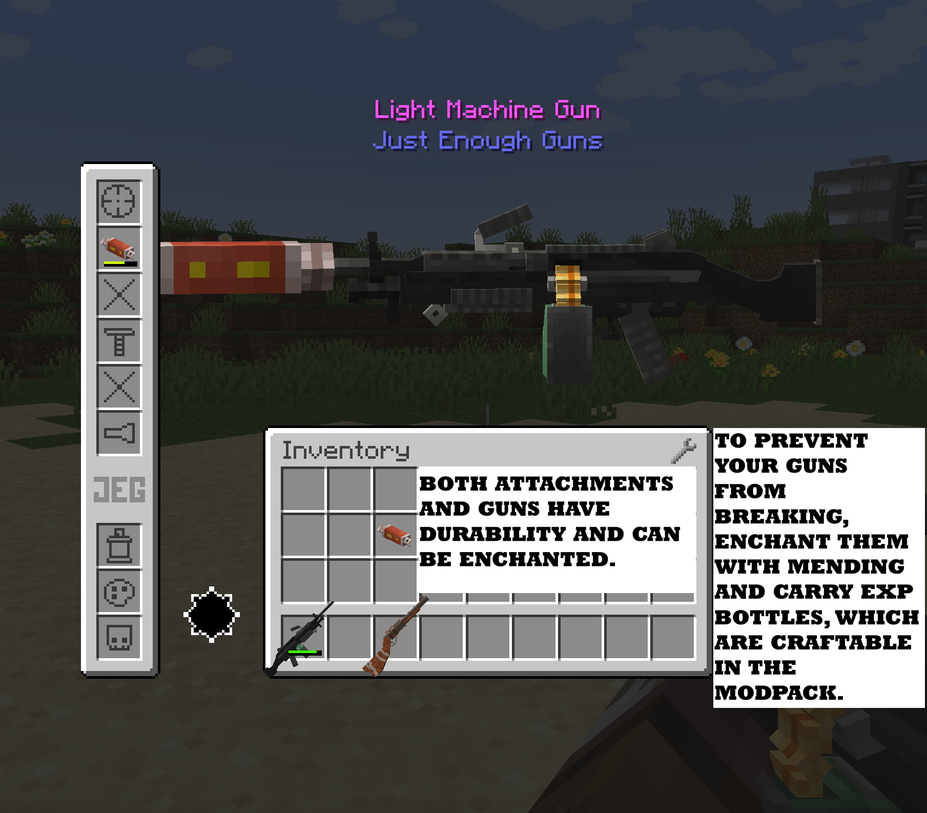 Thumbnail This small visual guide shows how the items in the modpack can be repaired easily thanks to the craftable enchantment bottles.