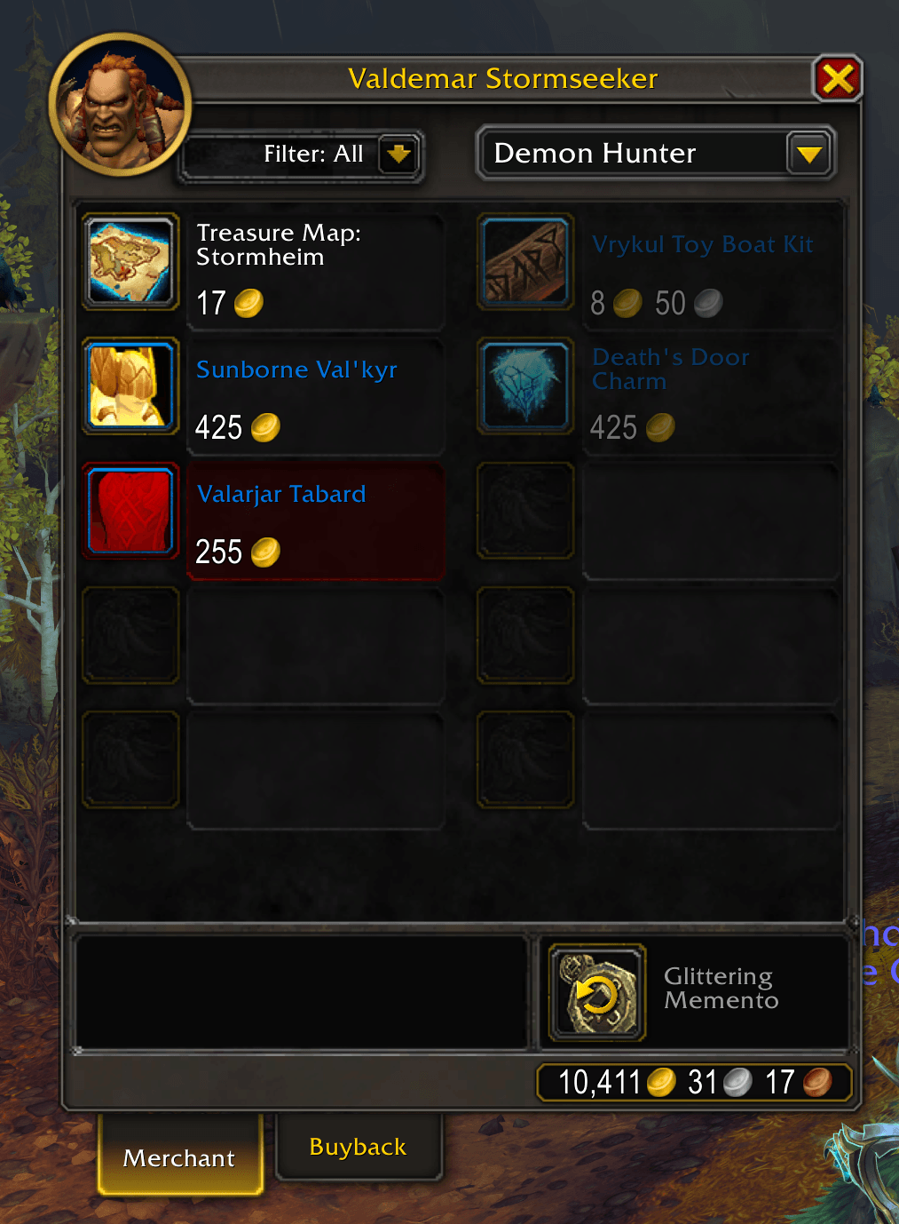 The vendor items that are already known (the two on the right) are now faded, making it easy to search.