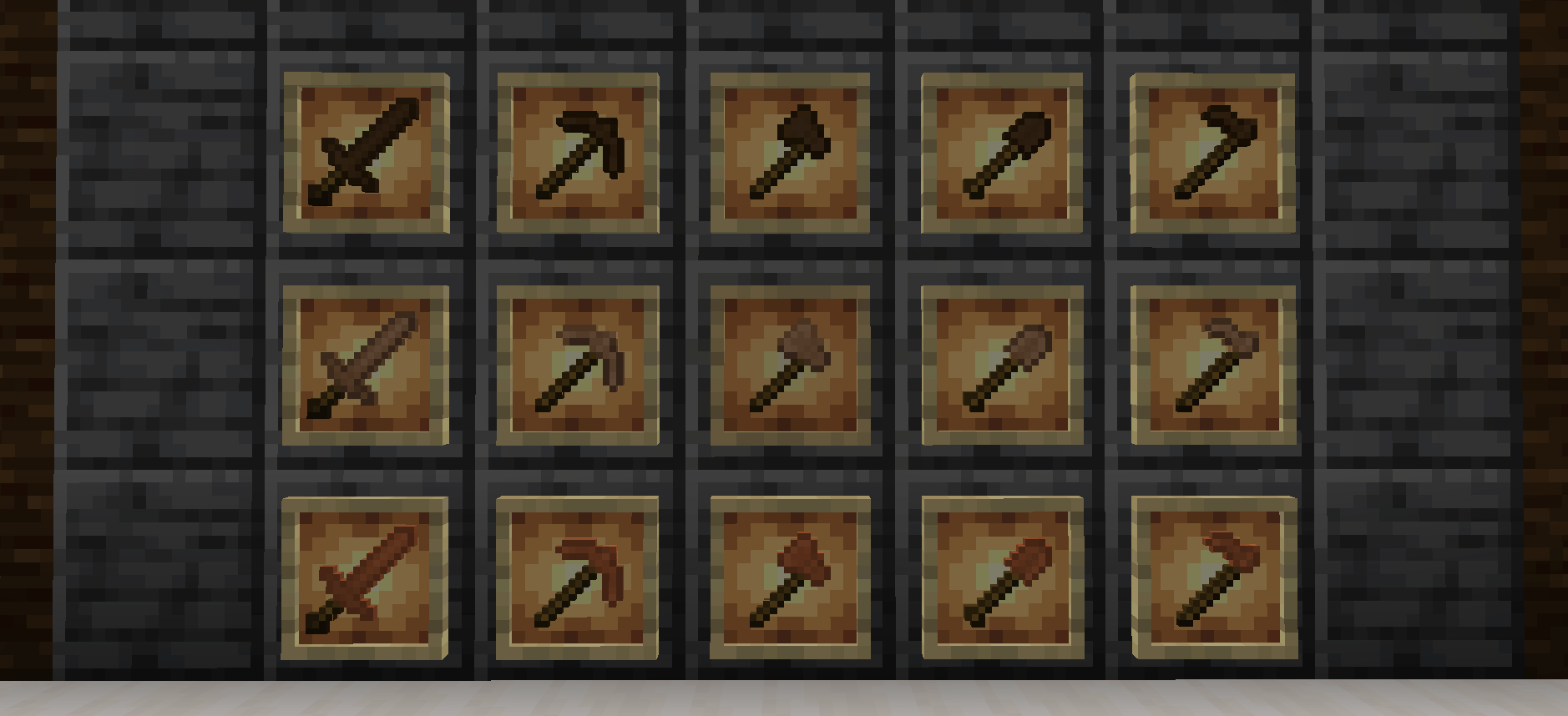 Spruce is a lot lighter in-game
These are the textures for the toolsets