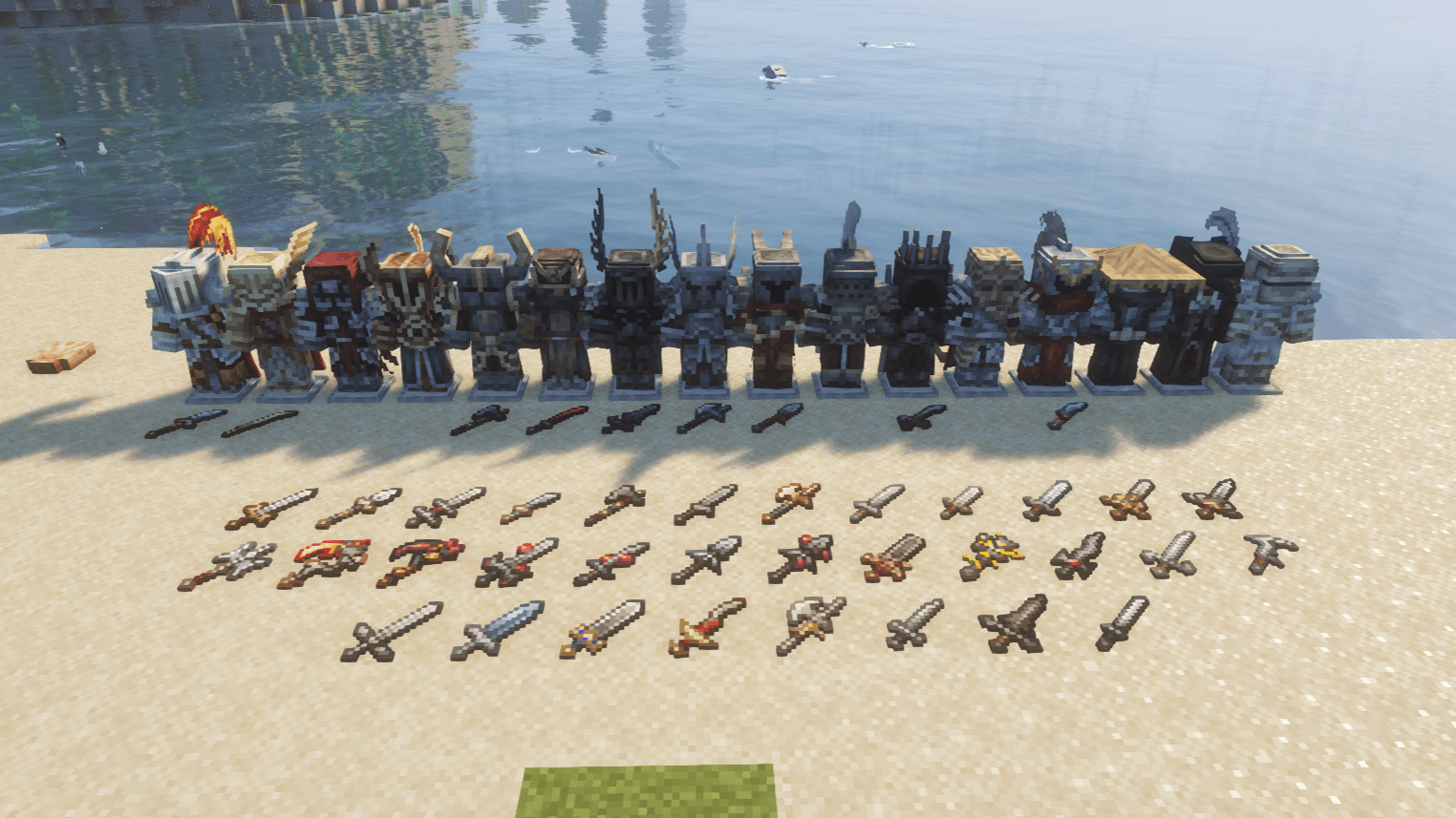 Some of the armour sets included in the modpack.