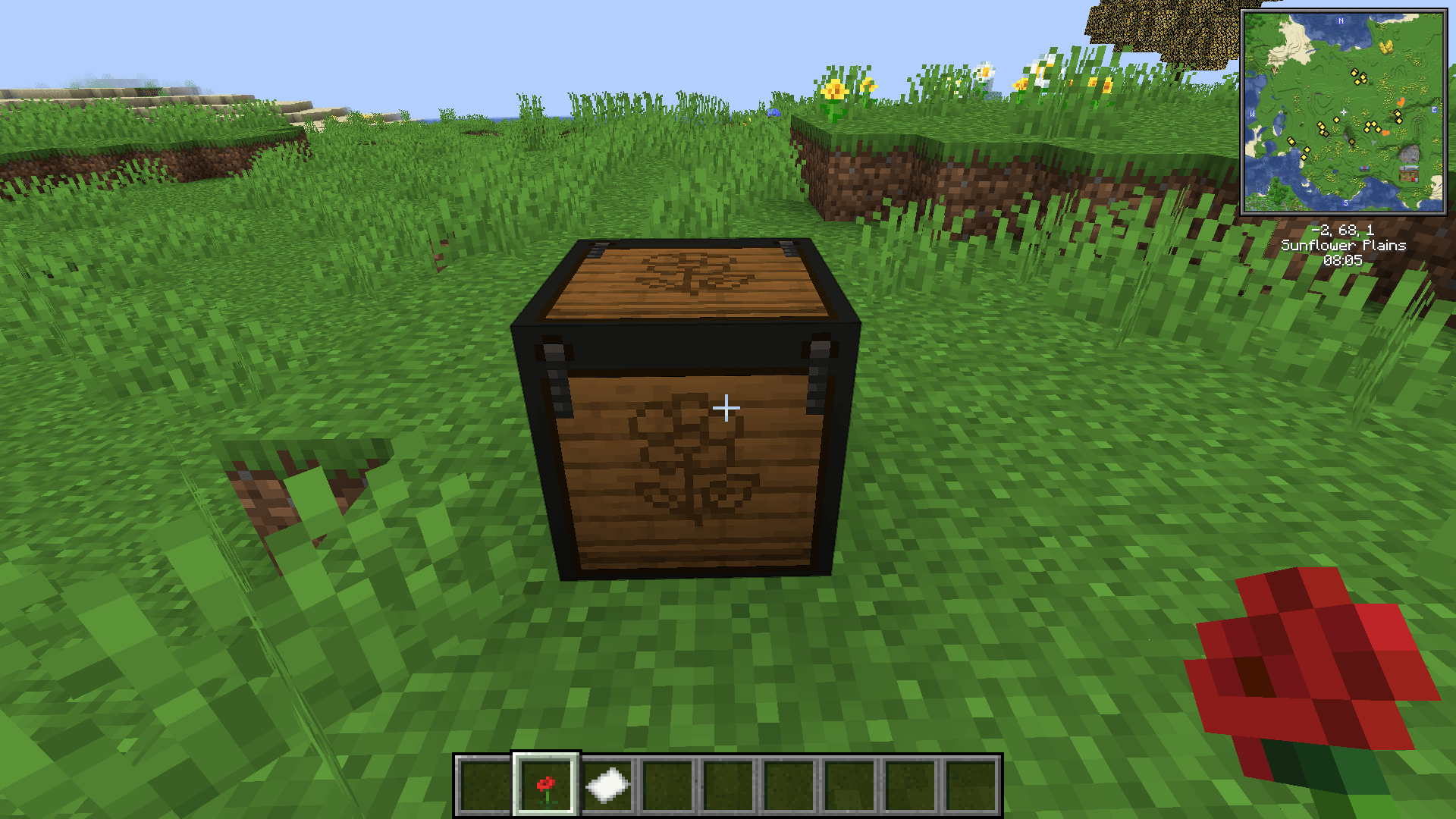 Requires one paper per flower in inventory. Right click the flower press with the flower to begin crafting.