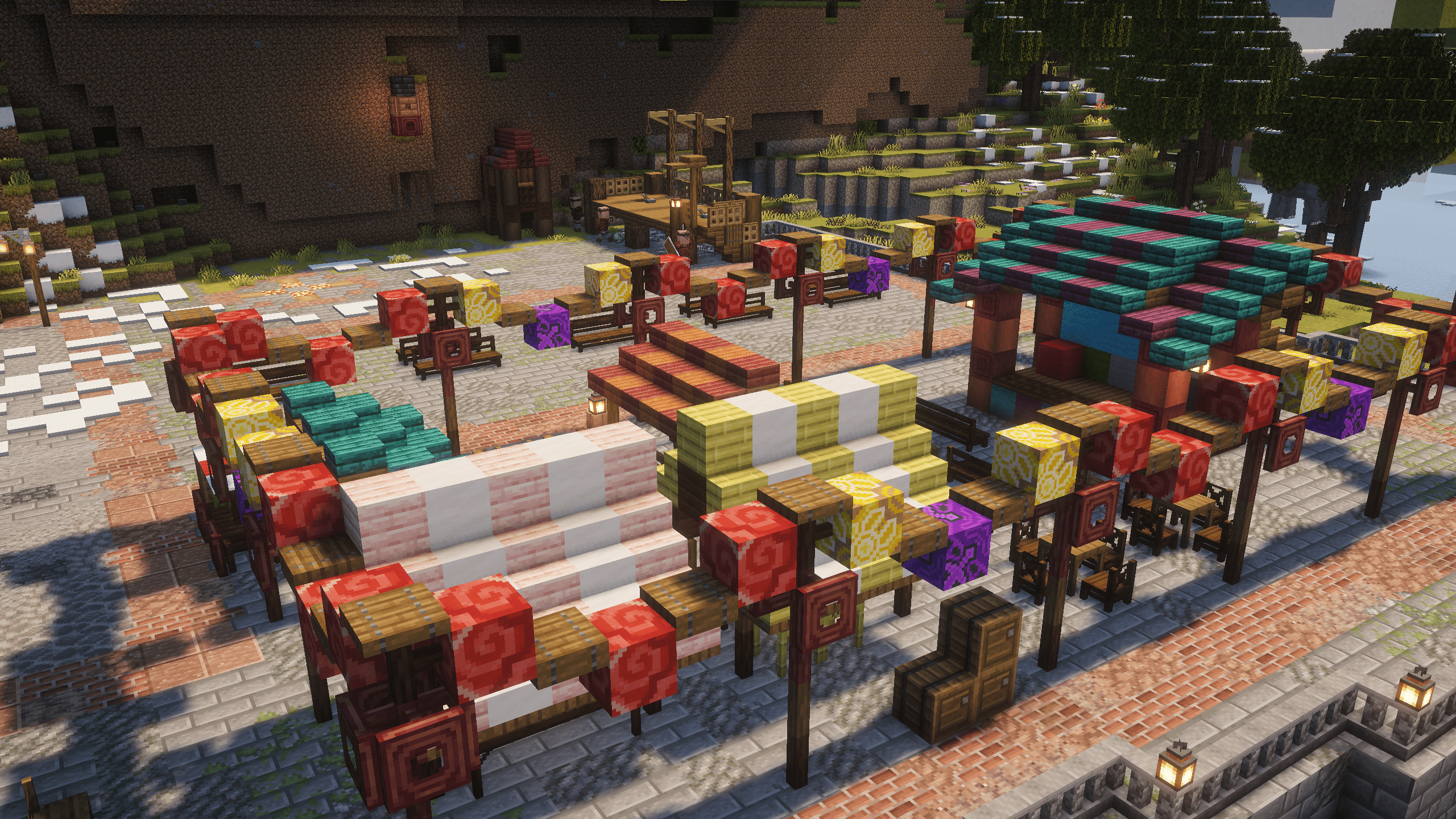 This market shows how players can create their own stalls and run full shops using Lightman’s Currency. Everything can be bought, sold, or traded, allowing for a fully player-driven economy inside towns and cities.